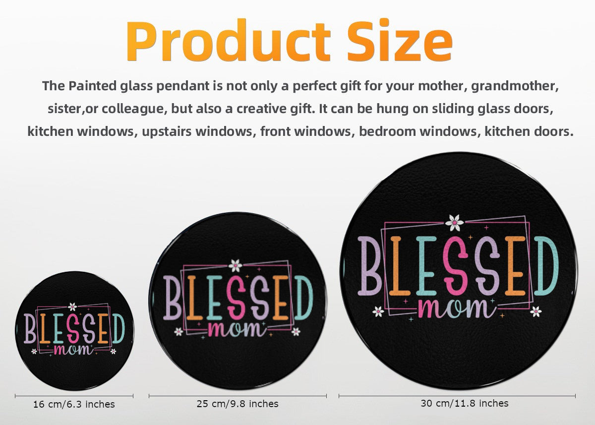 Blessed Mom Black Glass Suncatcher with Chain