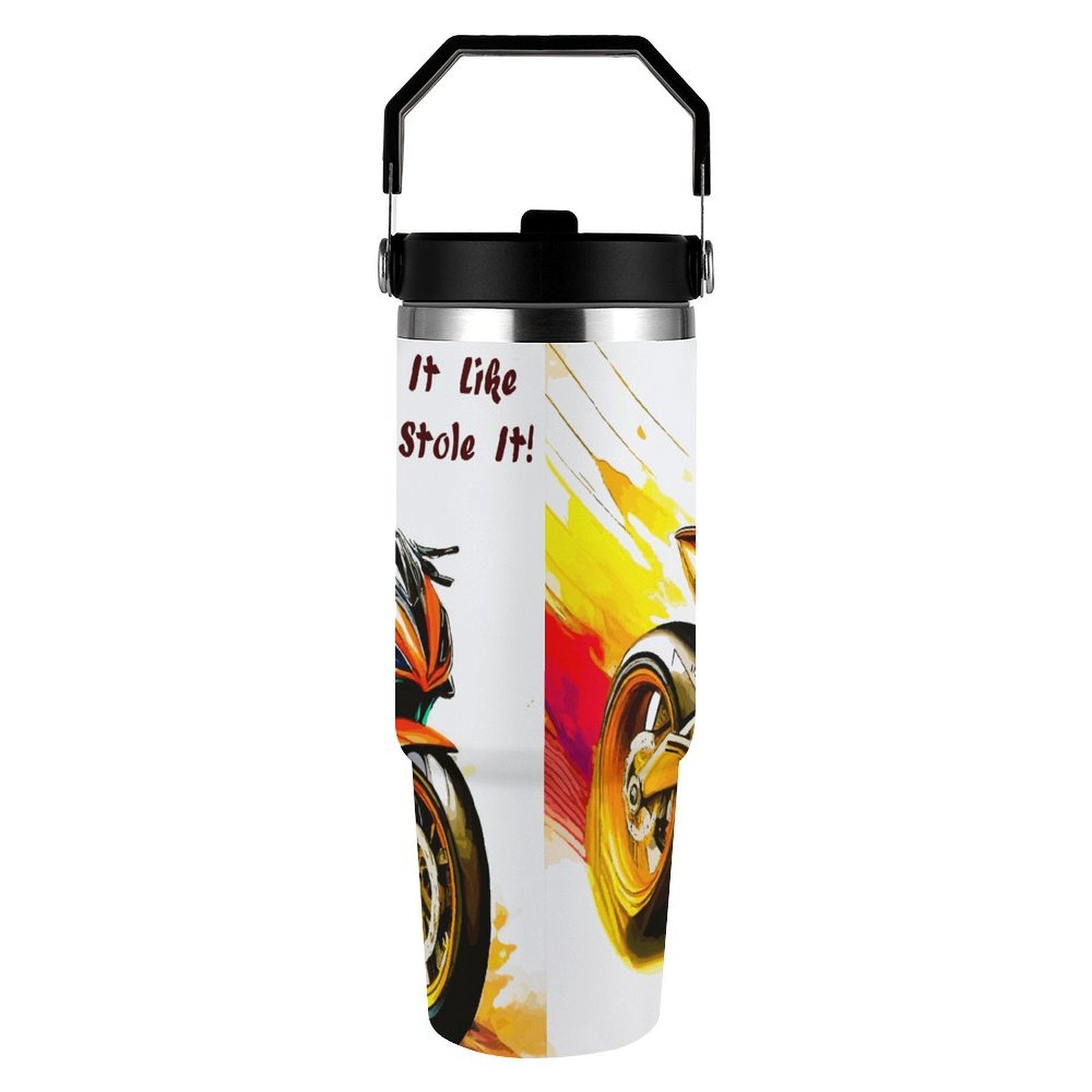 Racing Motorcycle 30 oz Stainless Steel Water Bottle with Popup Spout