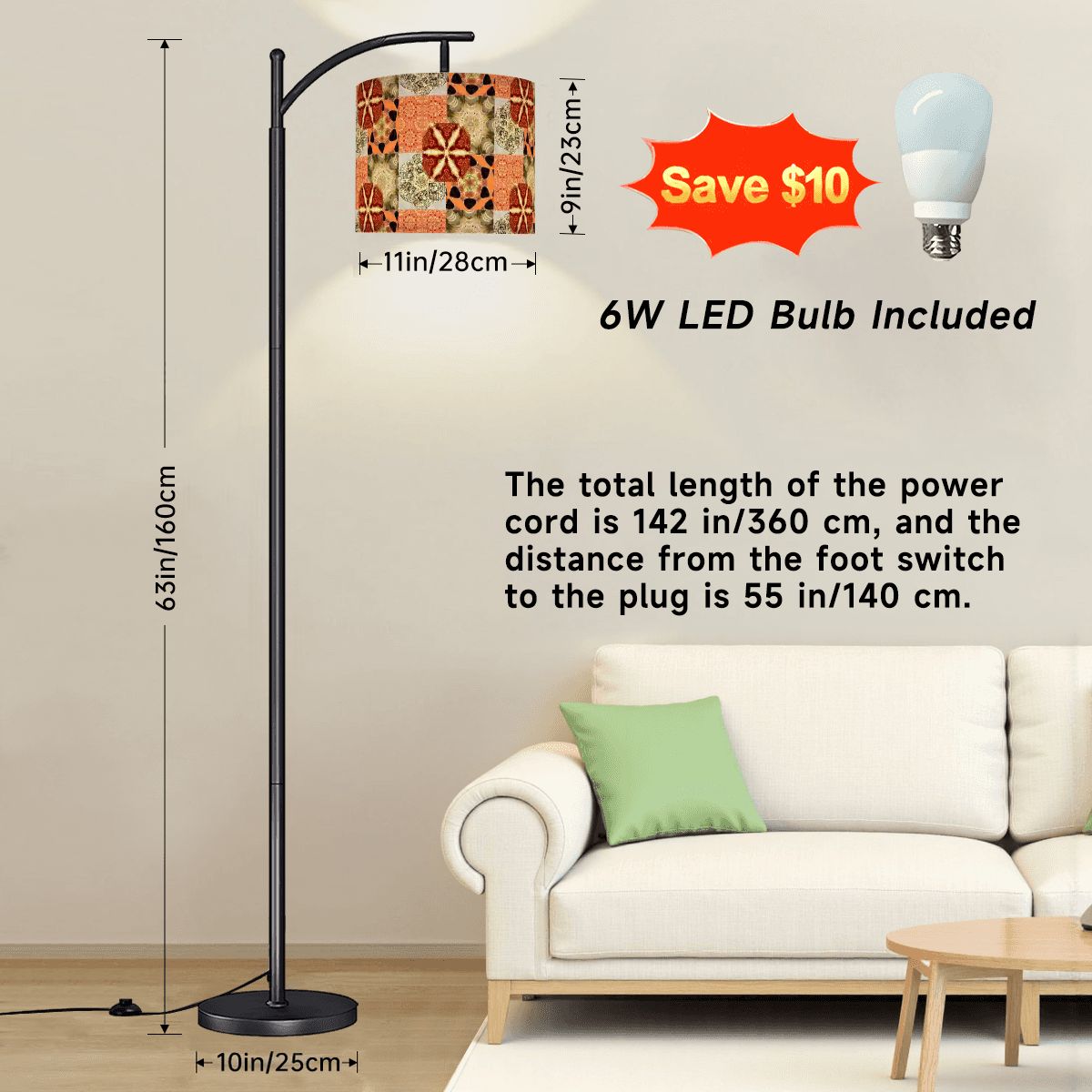 Crazy Quilt Heritage Revival Arc Floor Lamp (Made in USA)