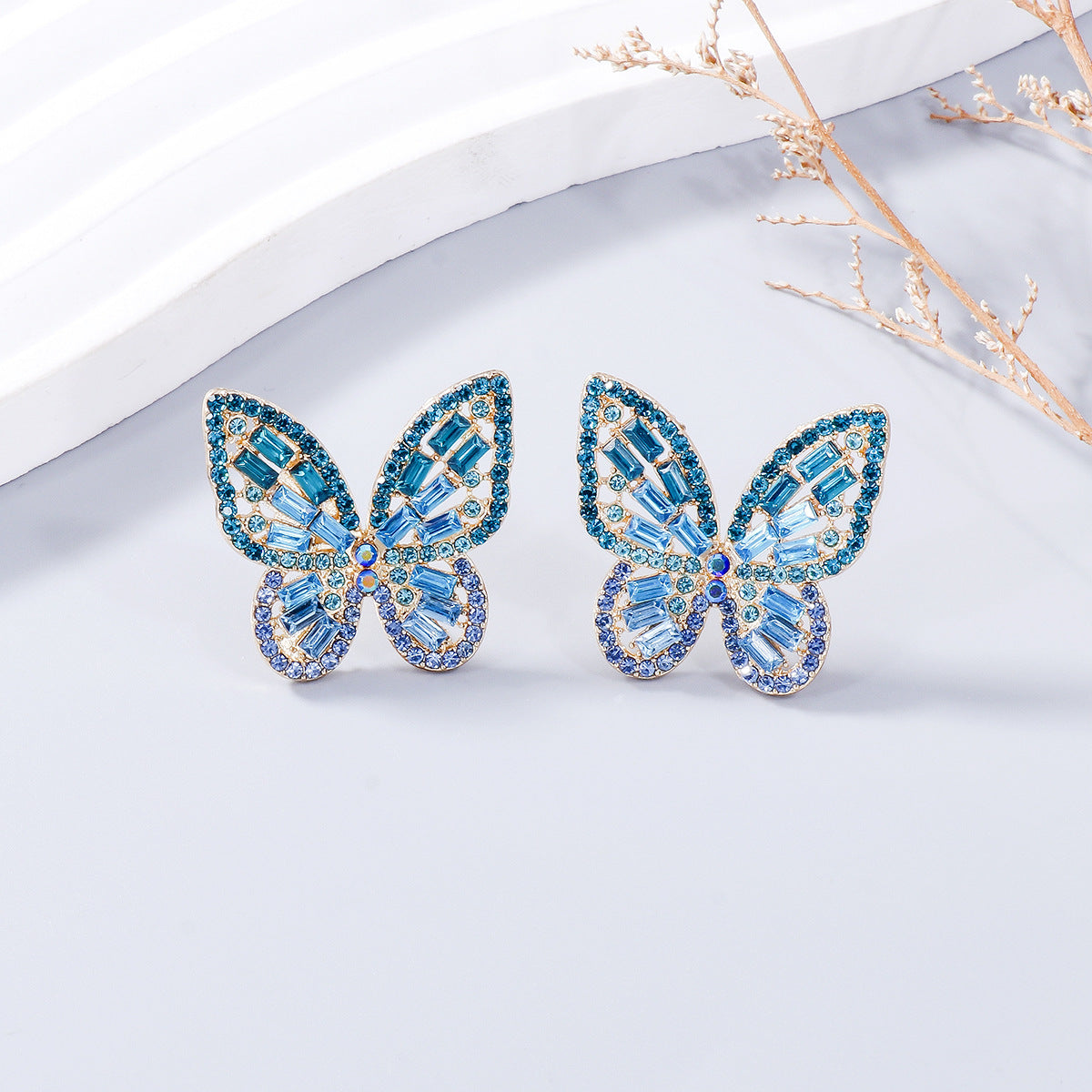 Alloy Inlaid Colorful Rhinestone Butterfly Earrings