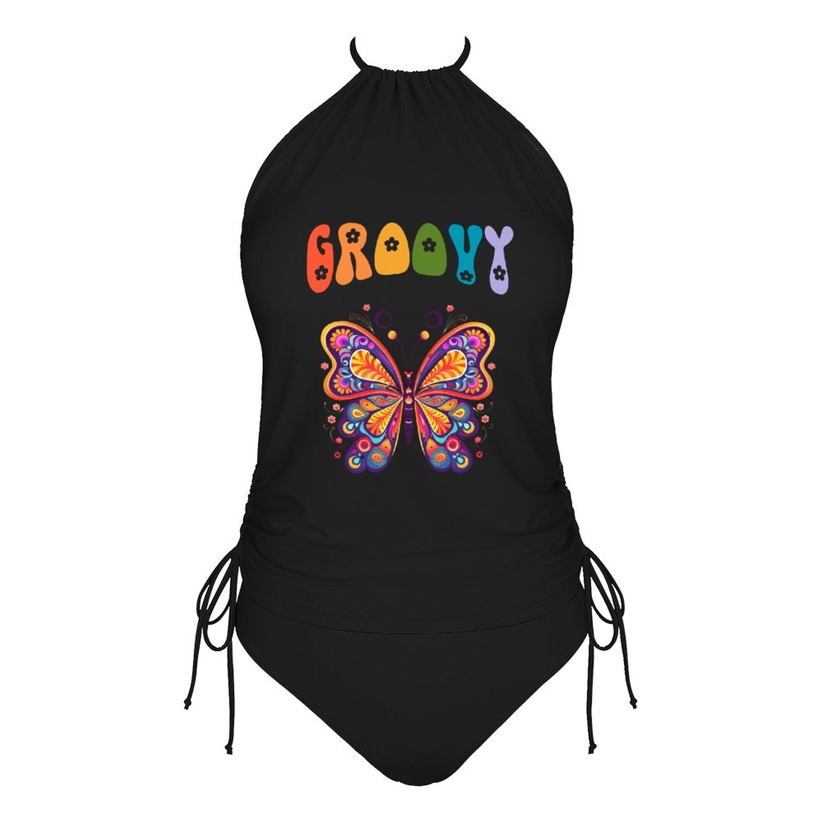 DTF Halter High Neck 2-Piece Swimsuit Set for Women(Front Printing)