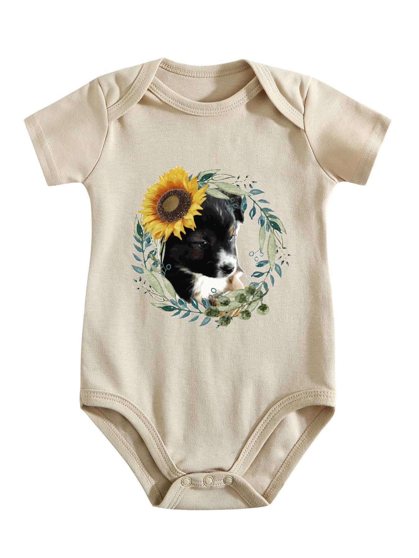 Cute Black Puppy Unisex Cotton Short Sleeve Baby Romper