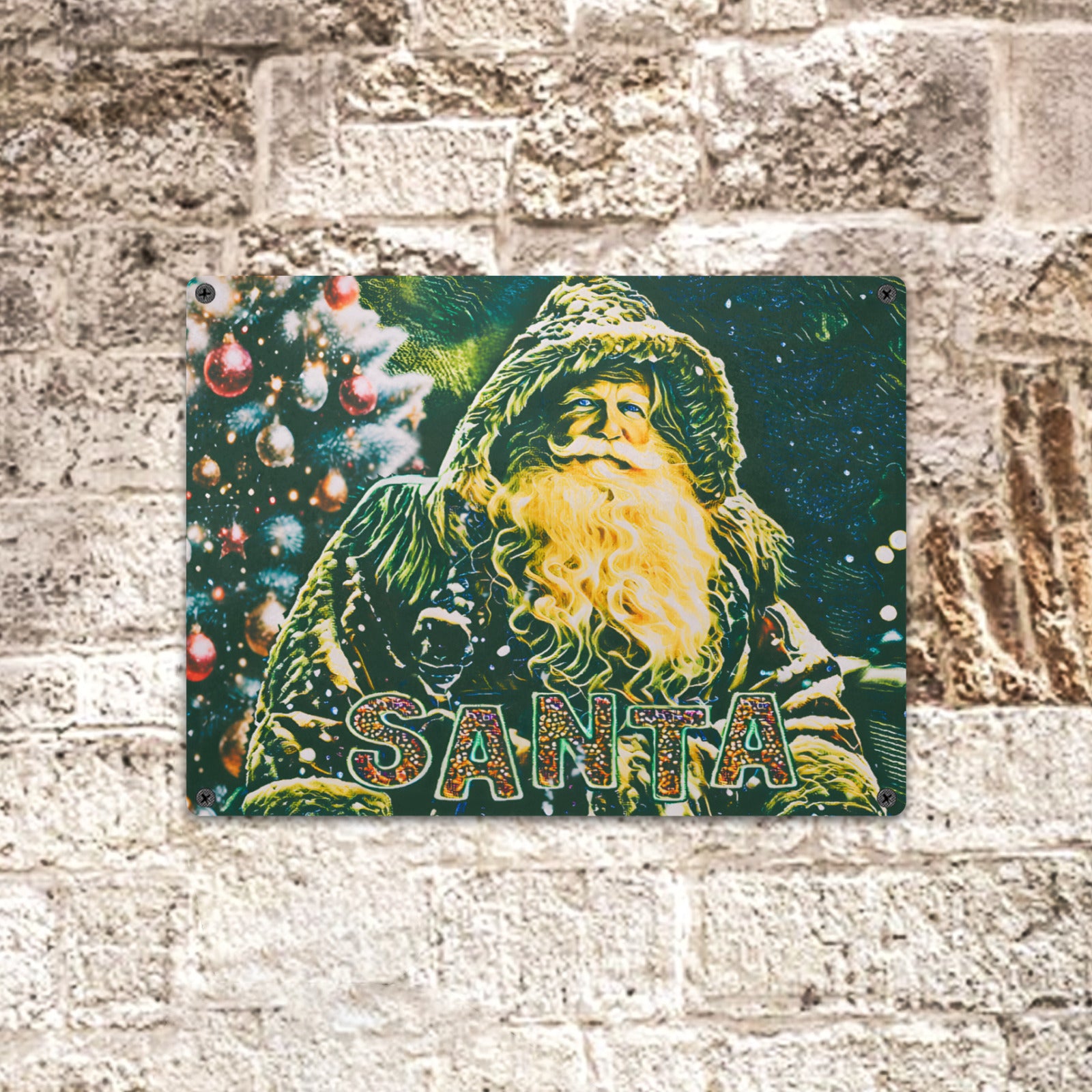 Vintage Santa Claus Christmas Tin Sign 16 x 12 Metal Tin Sign 16