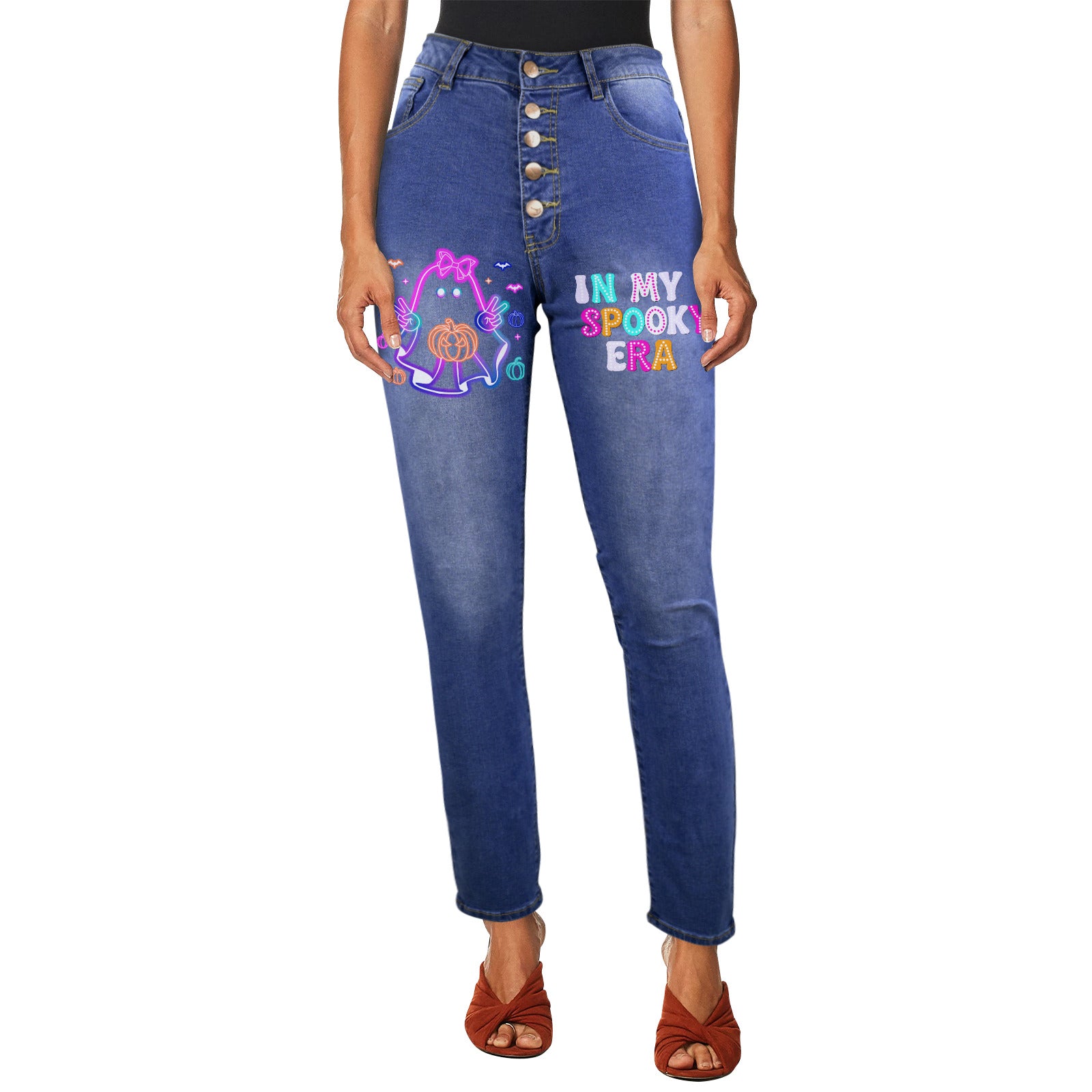 Retro Halloween Neon Women's Jeans (Front Printing) (Model L75)