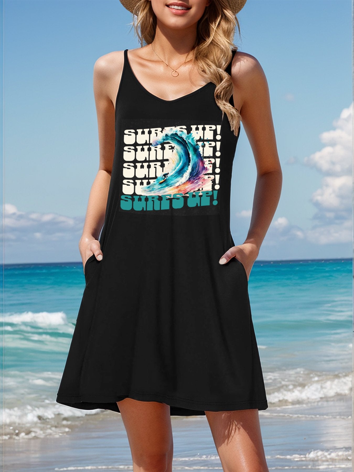 Surf's Up Sleeveless Short Cami Dress (Front Printing)