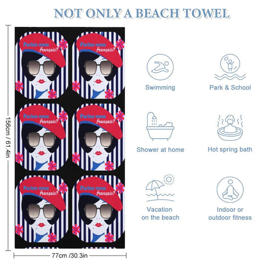 Parlez-vous Francais? French Girl Beach or Bath Towel - 61.4" x 30.3"