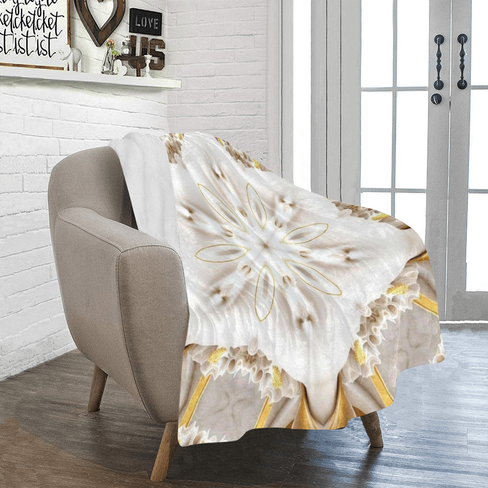 White Flower with Gold Trim Ultra-Soft Micro Fleece Blanket 40