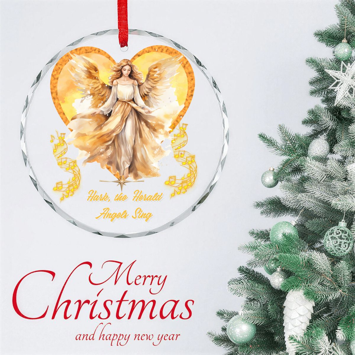 Hark the Herald Angels Sing Round Glass Christmas Ornament