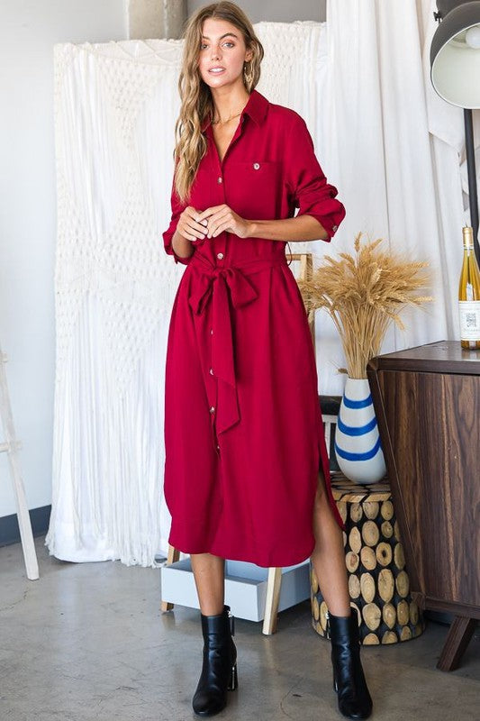 Women's Plus Size Button Down Shirt Midi Dress