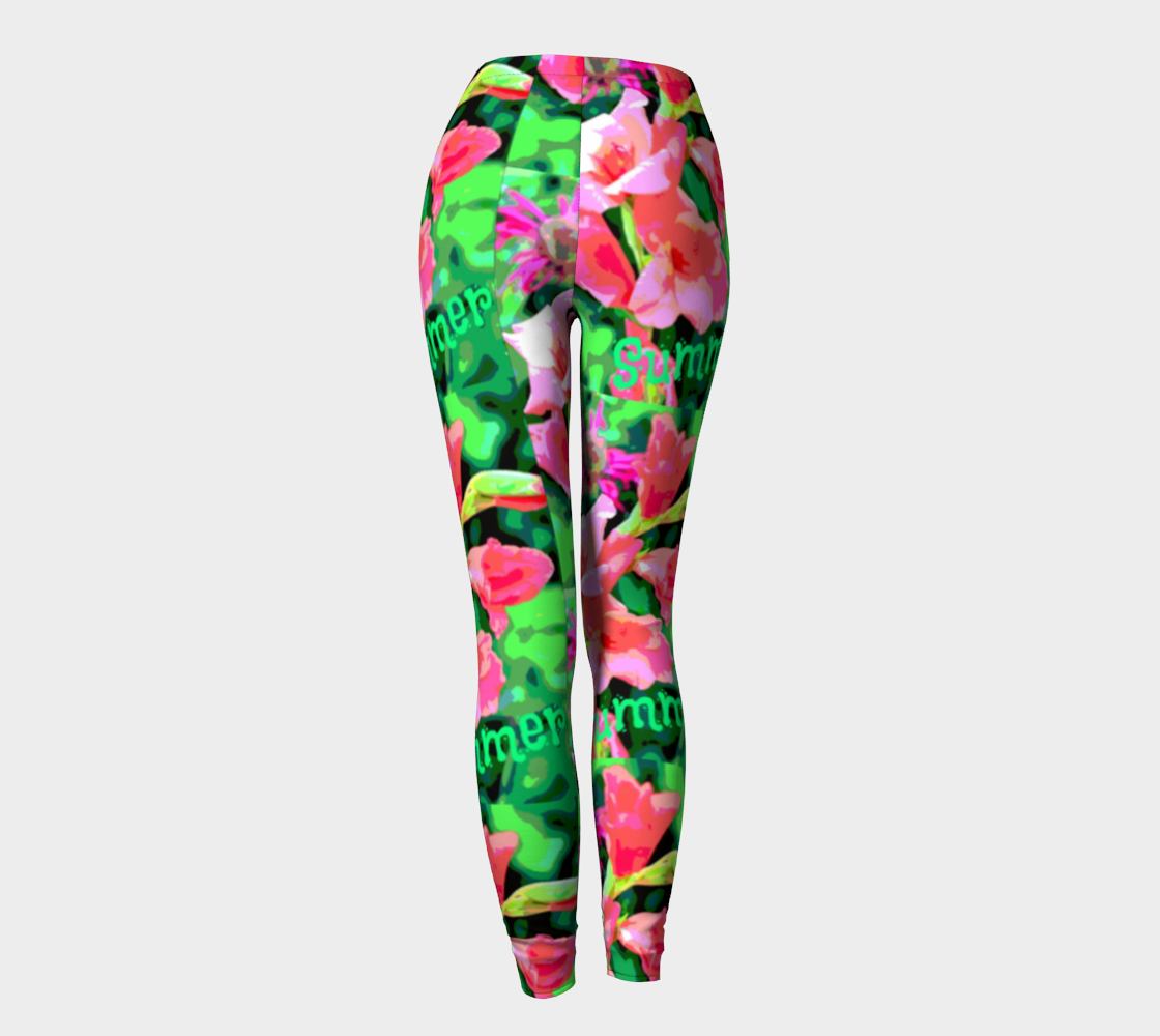 Pink Summer Flowers Printed Long Yoga Leggings