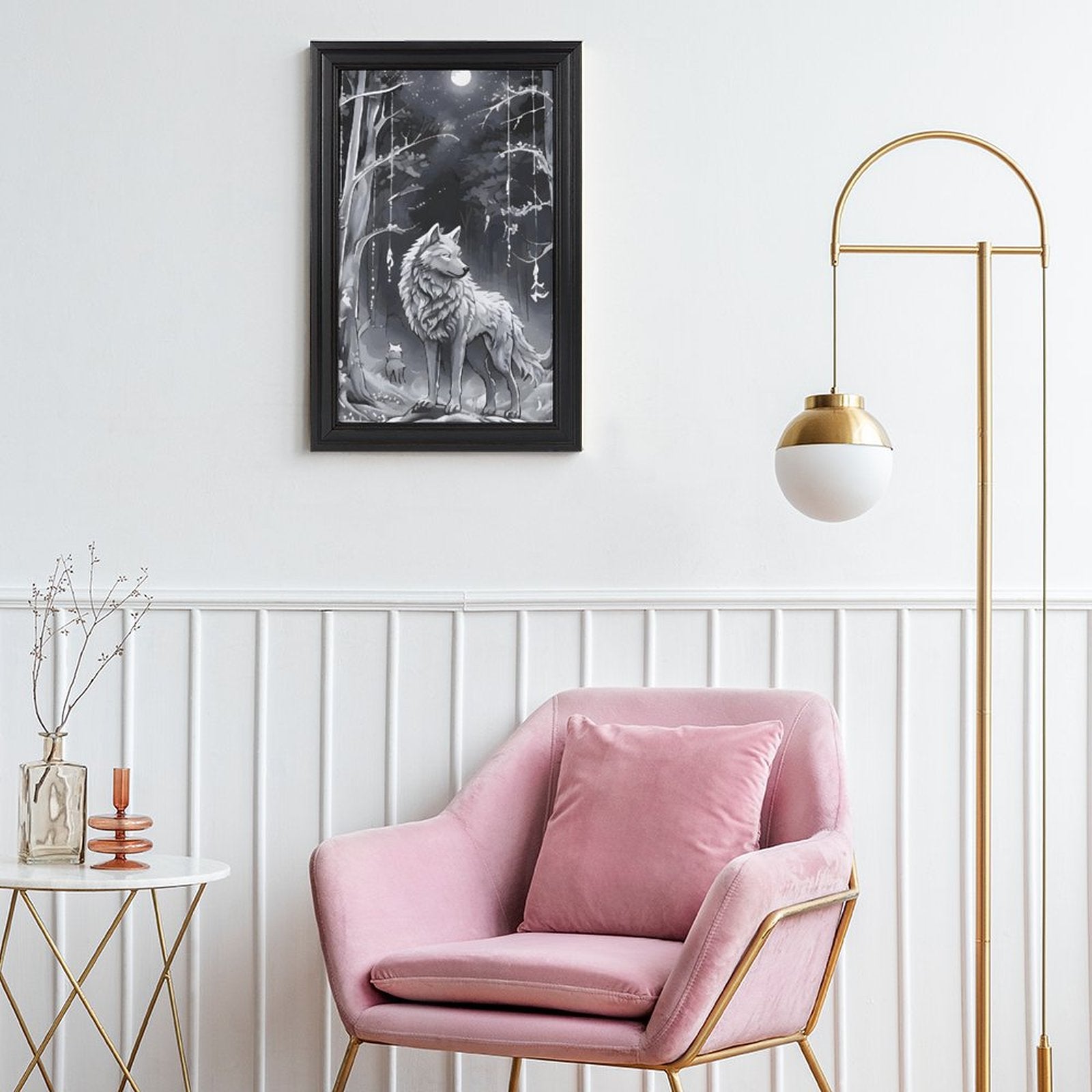 Ethereal Wolf in the Moonlight Framed Vertical Canvas Wall Art Print - 16