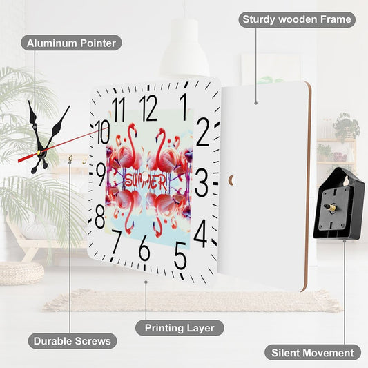 Pink Flamingos Summer Design Square Wall Clock - 9.8" x 9.8"