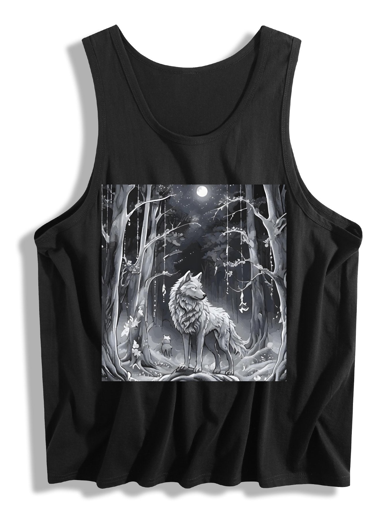 Ethereal Wolf in the Moonlight Cotton Tank Top for Men (Front Printing)