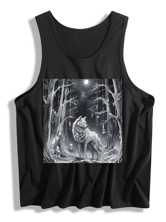 Ethereal Wolf in the Moonlight Cotton Tank Top for Men (Front Printing)