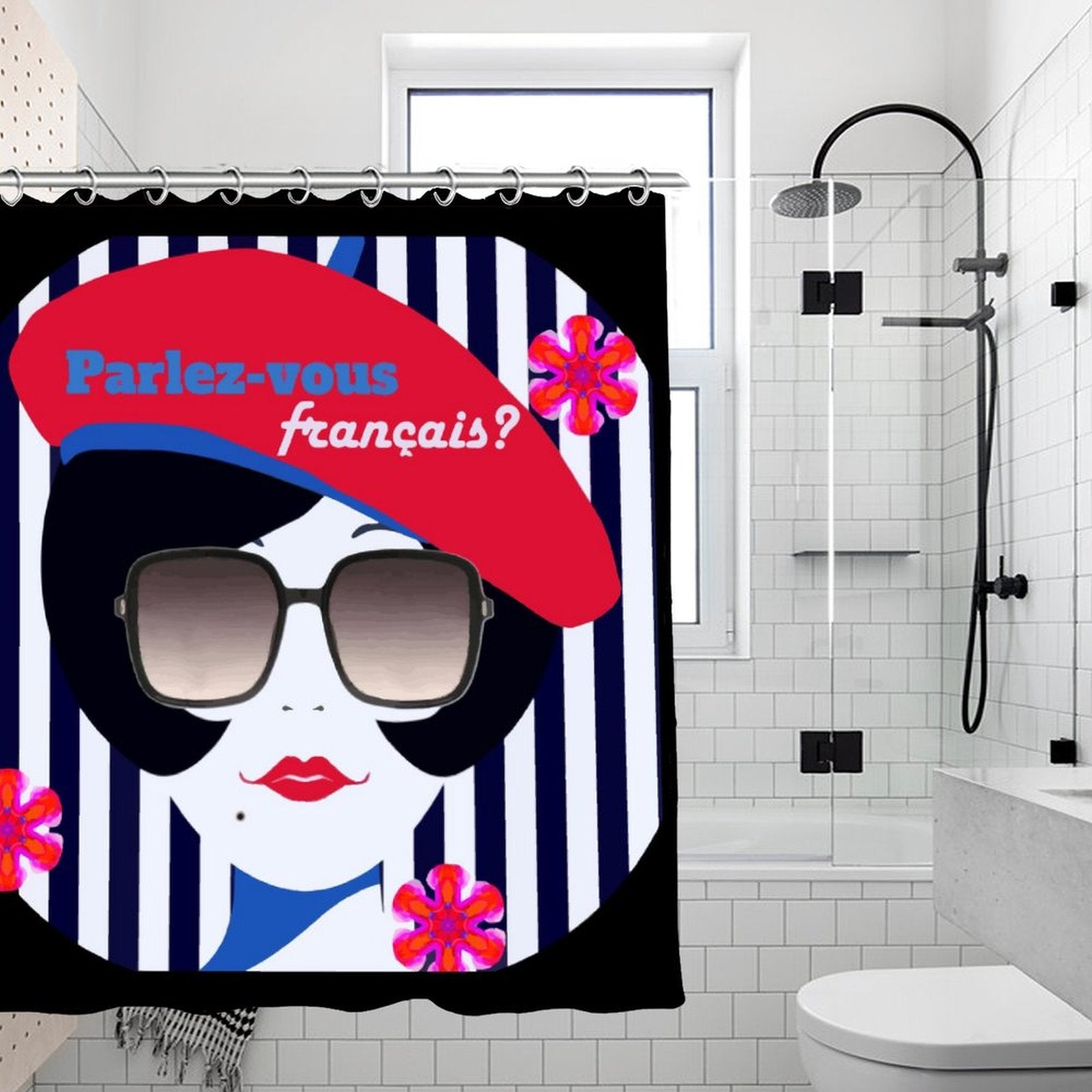 Parlez-vous Francais? French Girl Polyester Waterproof Shower Curtain