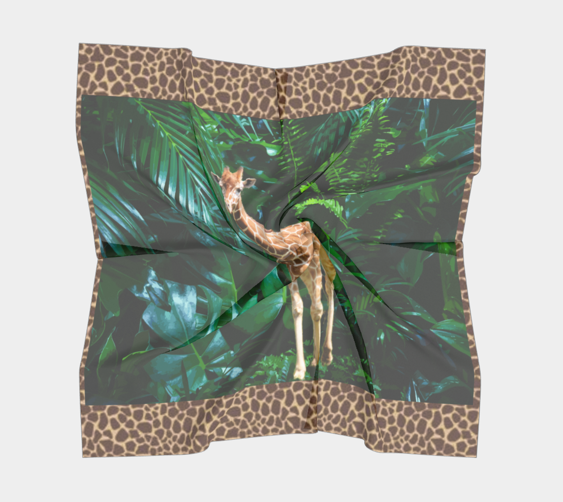 Tall Giraffe on Greenery Square Scarf