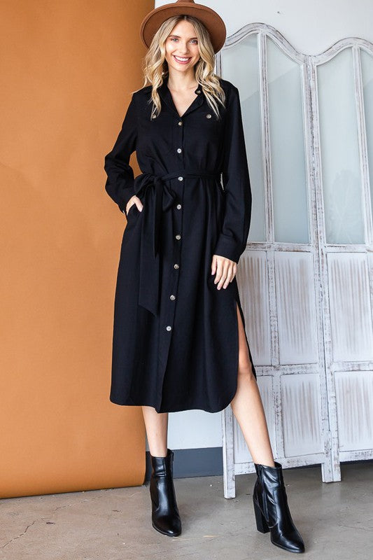 Women's Plus Size Button Down Shirt Midi Dress