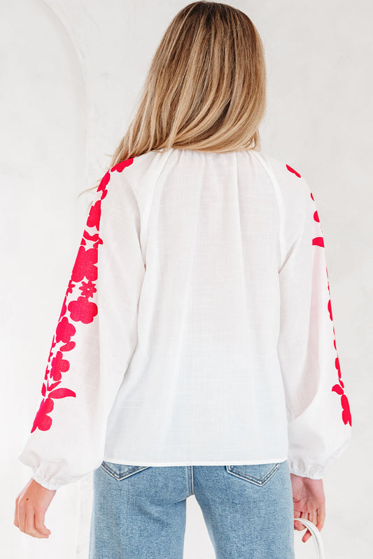 Floral Embroidered Puff Long Sleeve Shirt