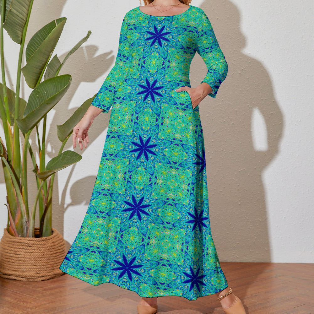 Colorful Patterns Plus Size Loose Long Sleeve Maxi Dress