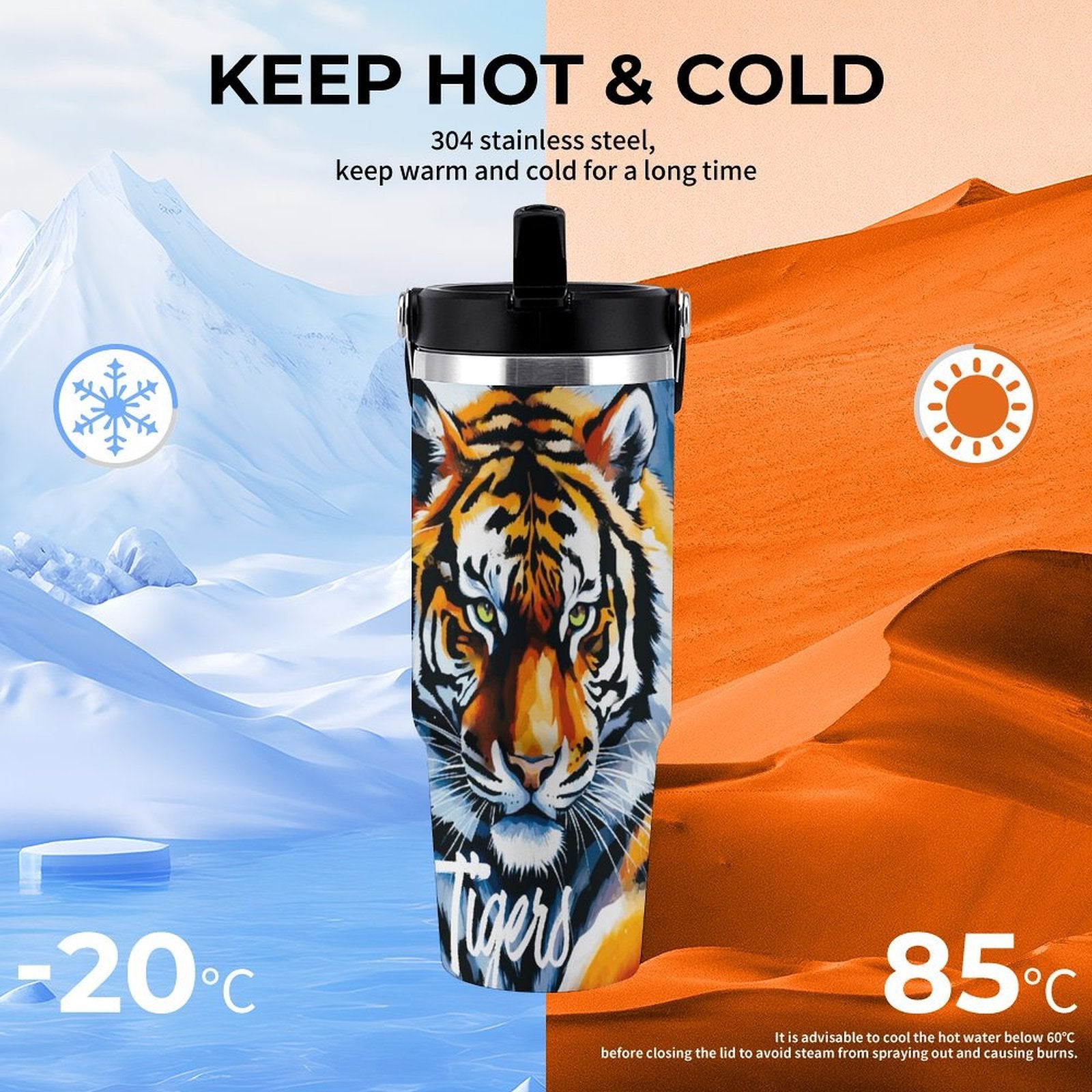 Tigers 30 oz Stainless Steel Water Bottle