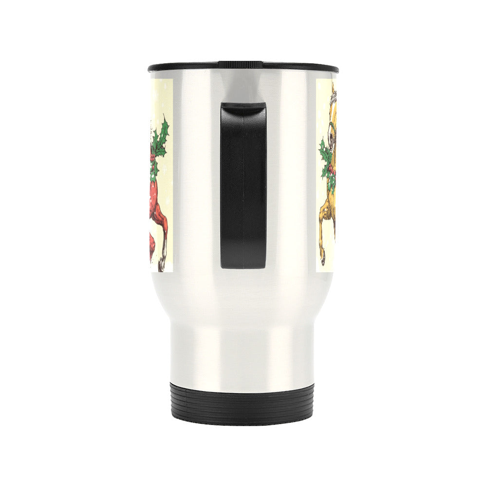 Horses at Christmas Silver Travel Mug Tumbler - 14 oz (Made in USA)