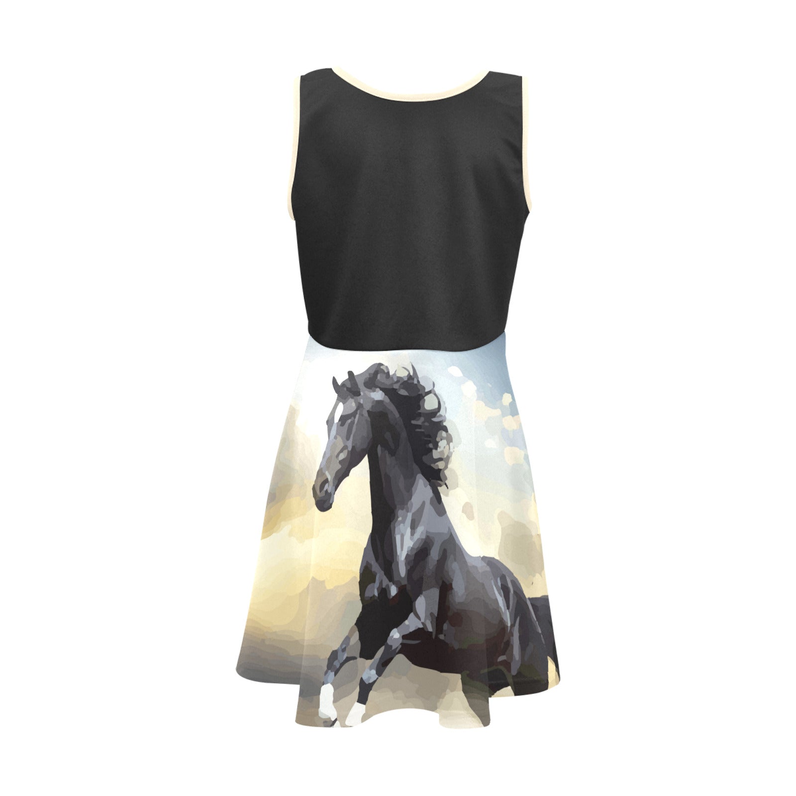 Black Beauty Wild Horse Girls' Sleeveless Sundress (Model D56)
