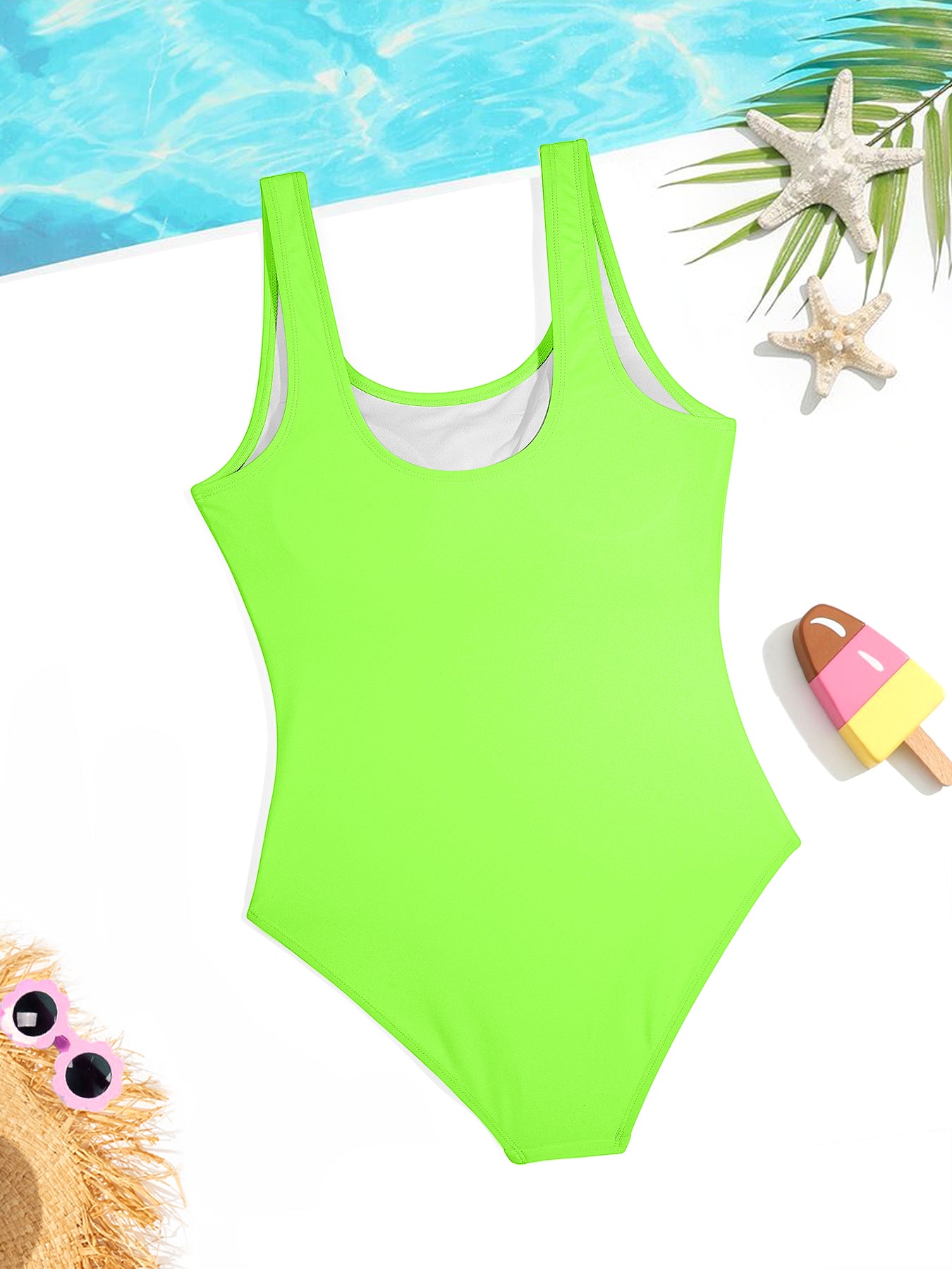 Fluffy White Kittens with Blue Eyes Girls' Summer One-Piece Swimsuit (Front Printing)