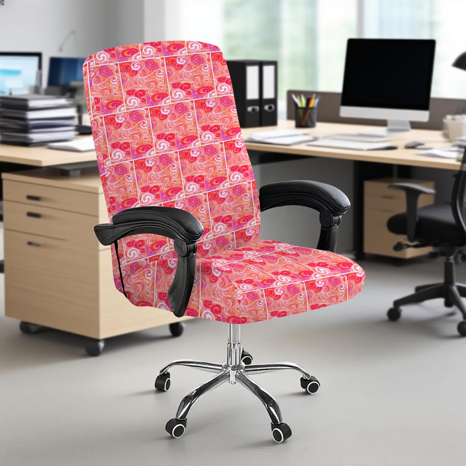 Orange Swirl Pattern Office Chair Cover (Made in USA)