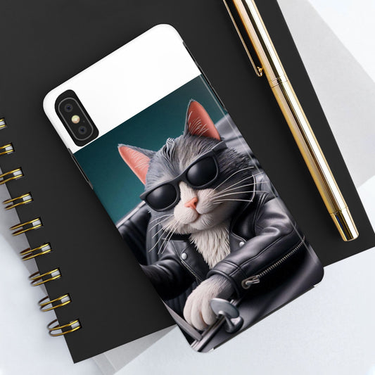 Cool Cat in Leather Jacket Driving Car Mobile Phone Case