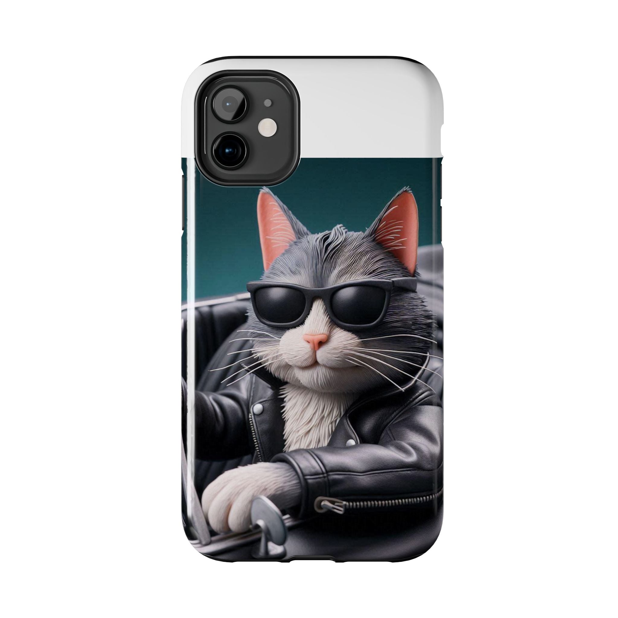 Cool Cat in Leather Jacket Driving Car Mobile Phone Case