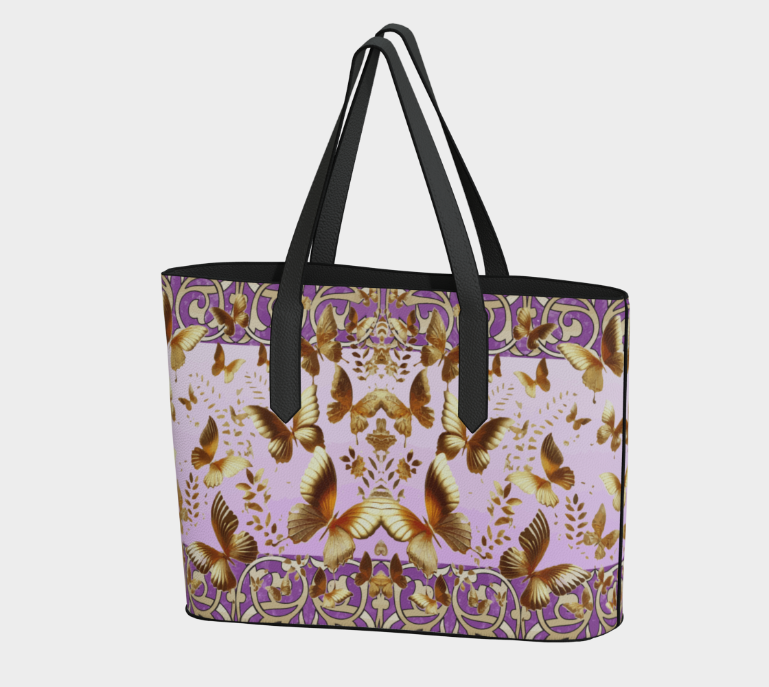 Golden Butterflies on Lavender Vegan Leather Tote Bag