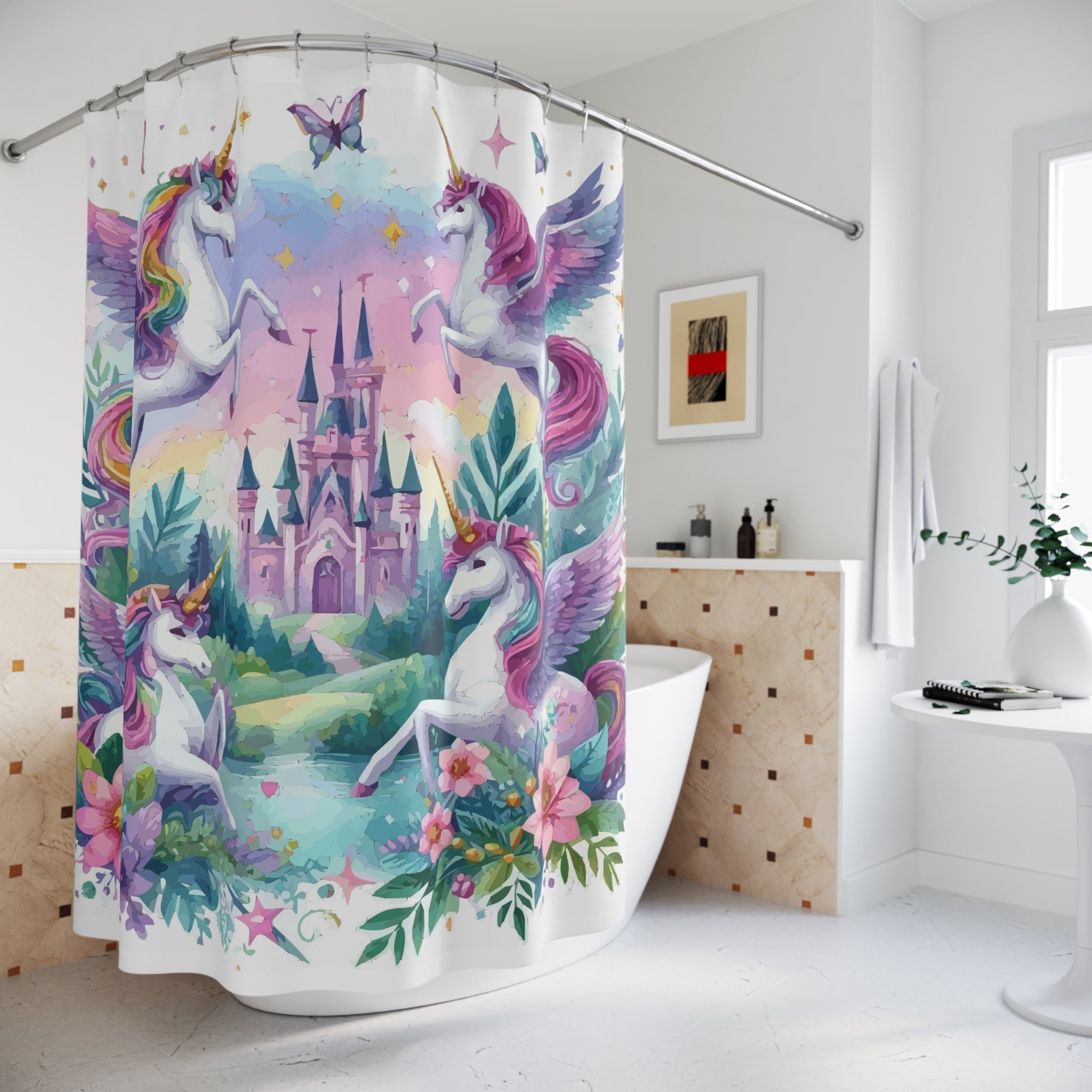 Purple Flying Unicorns Bathroom Decor Bundle