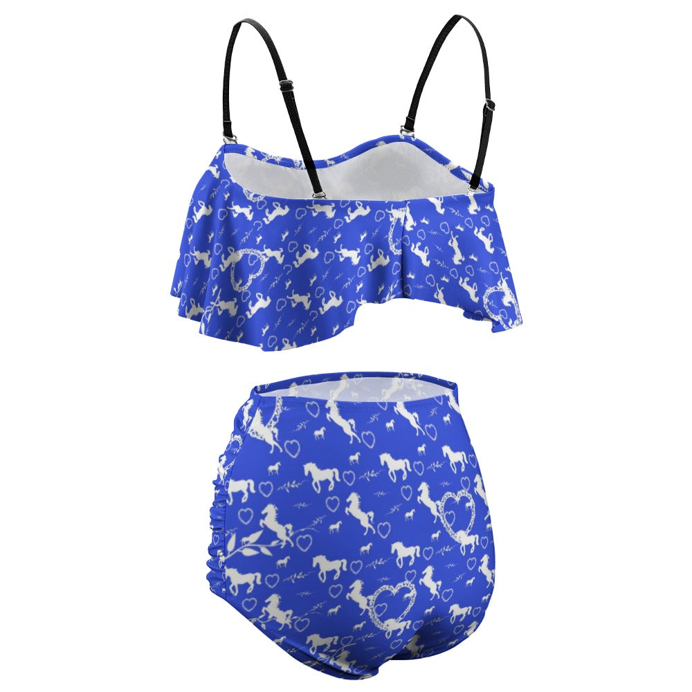 Women's Sky Blue Horse Lover Loose Top 2-piece Swimsuit