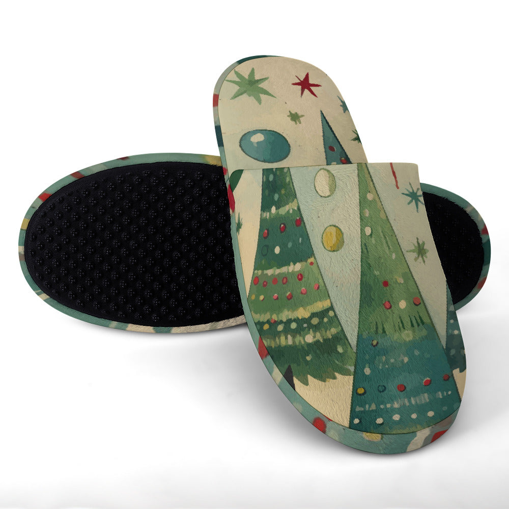 Women's Vintage Christmas Trees Cotton House Slippers