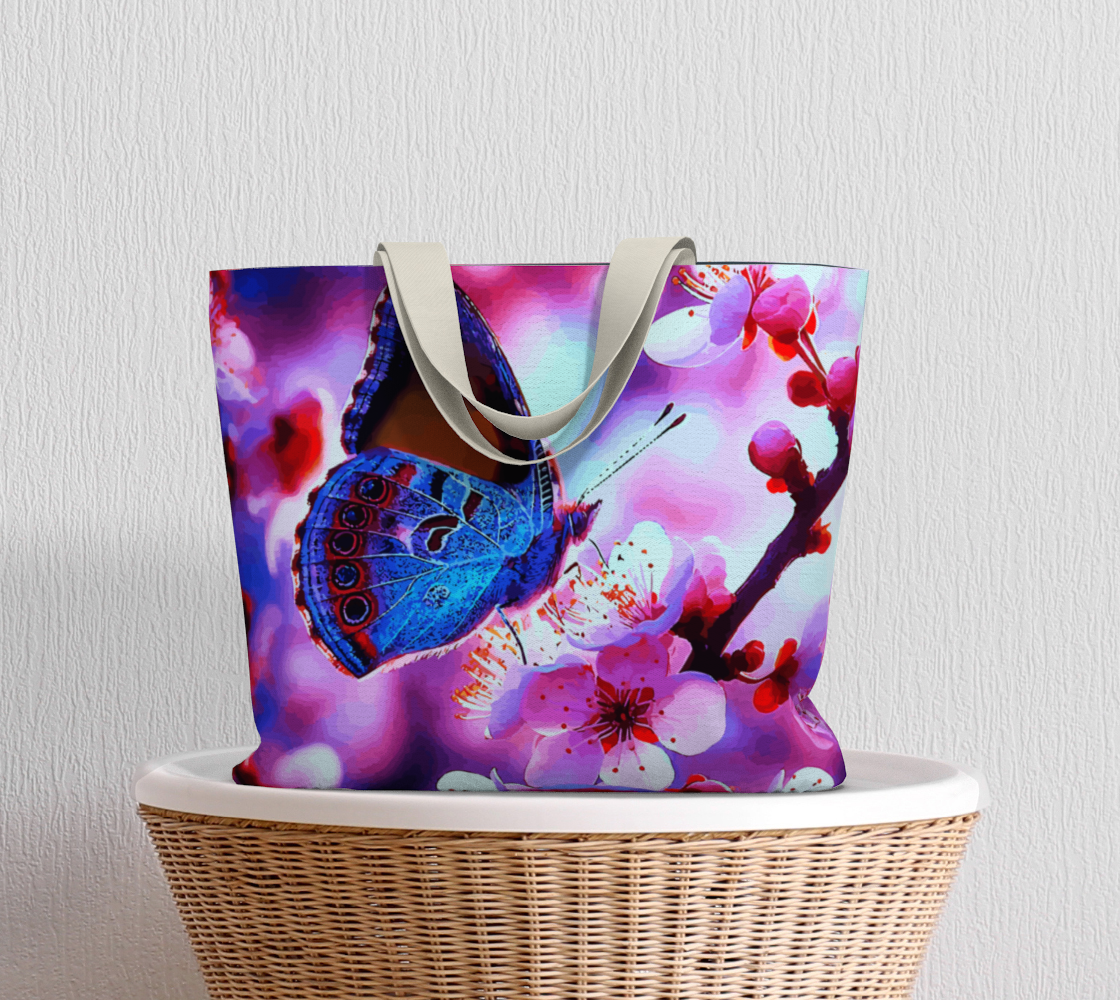 Butterfly with Cherry Blossoms Oversized Canvas Tote Bag