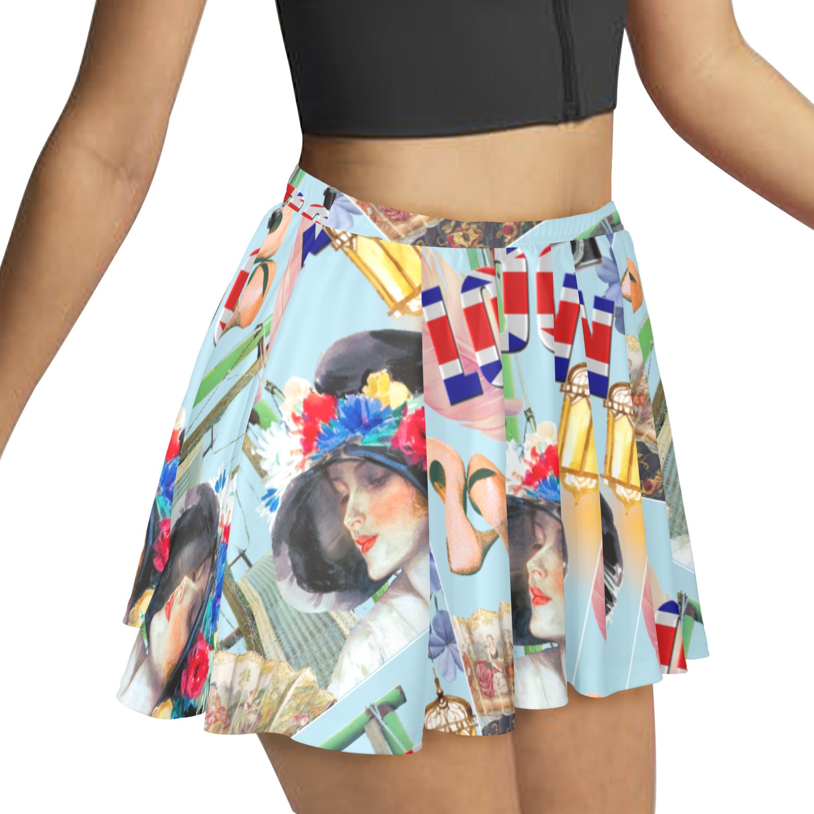 London Fashion All Over Print Mini Skater Skirt