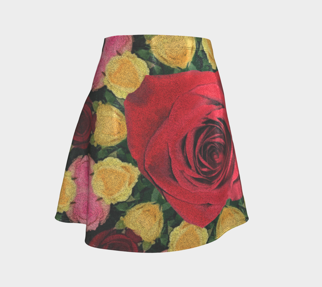 Red and Yellow Roses Flare Short Skirt