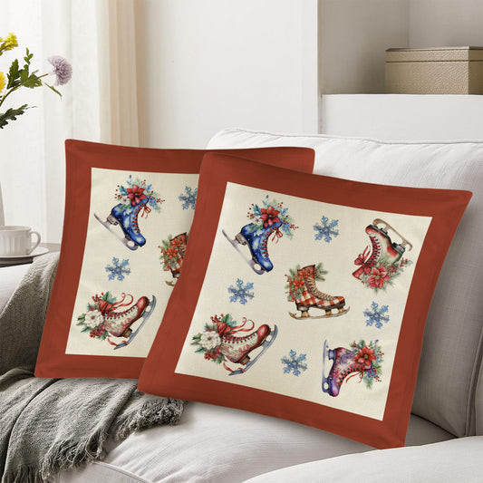 Christmas Skates Throw Pillow Cases 18 x 18 inch (Made in USA)