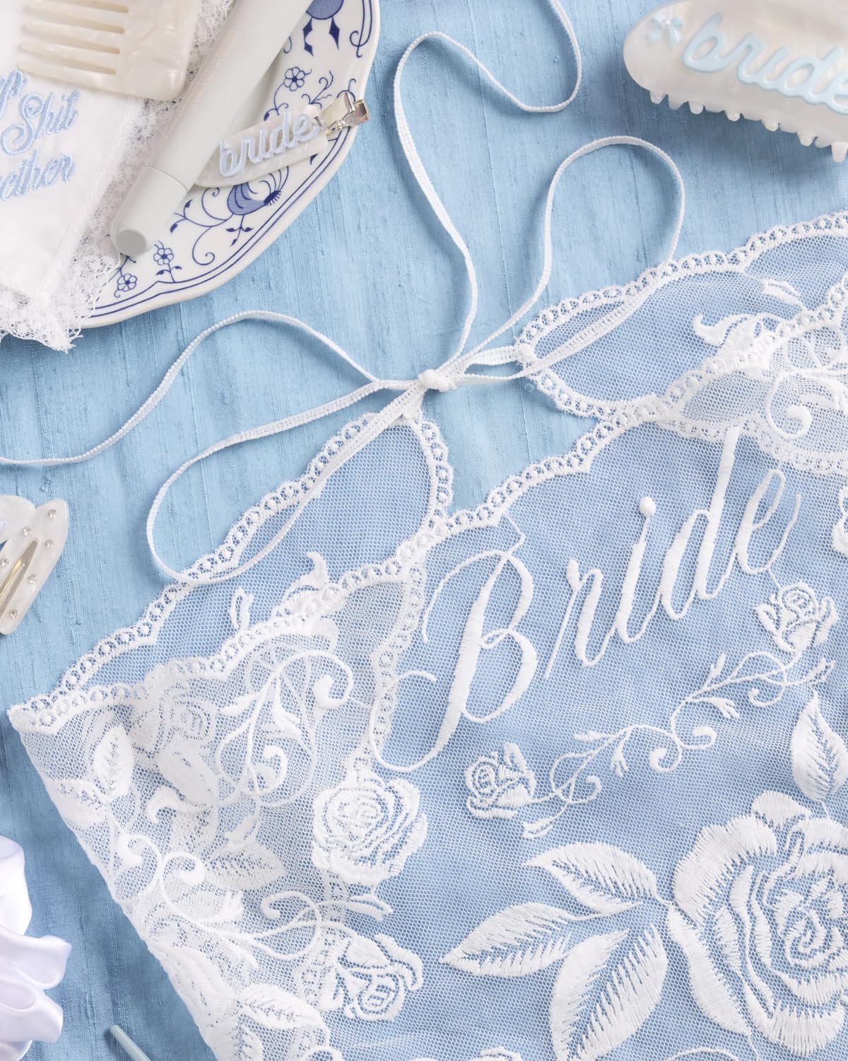 Fetti White Bride Embroidered Design Lace Head Scarf