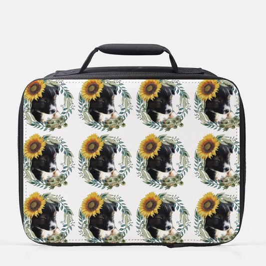 Cute Black Puppy with Sunflowers Small Insulated Lunch Box - Shell Design Boutique