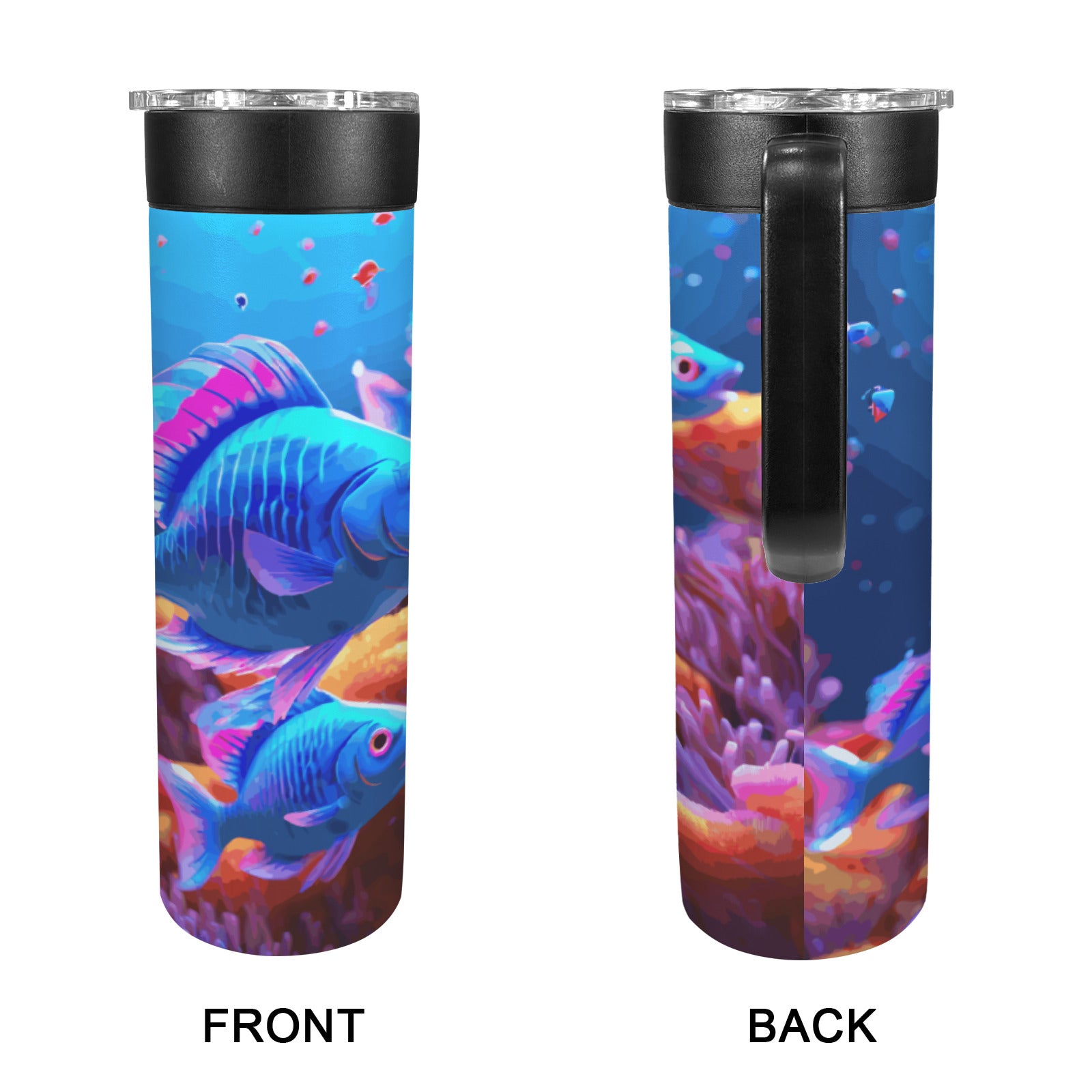 Blue Fish 600ml Insulated Water Bottle with Screw On Handle