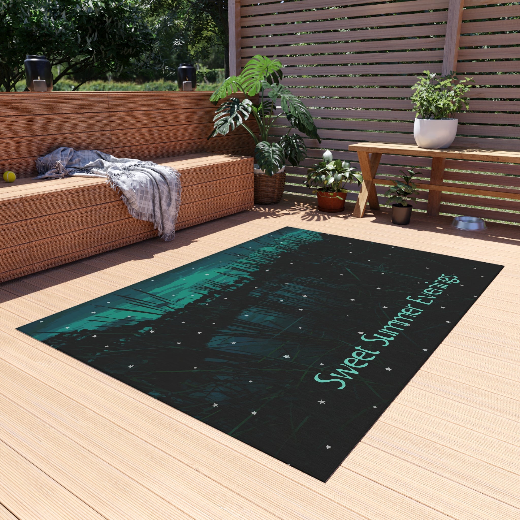 Sweet Summer Evenings Teal Outdoor Rug