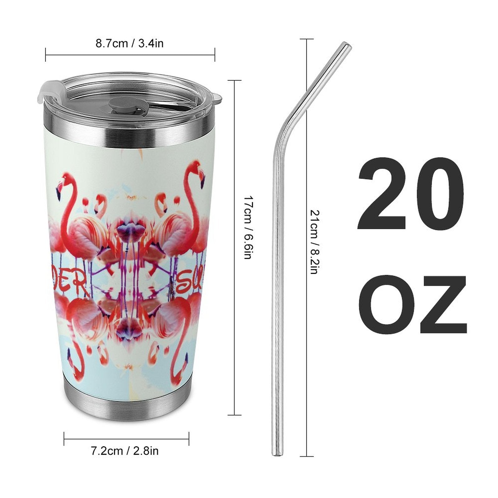 Pink Flamingos Summer Design 20oz Silver Rim Tumbler (Made in USA)