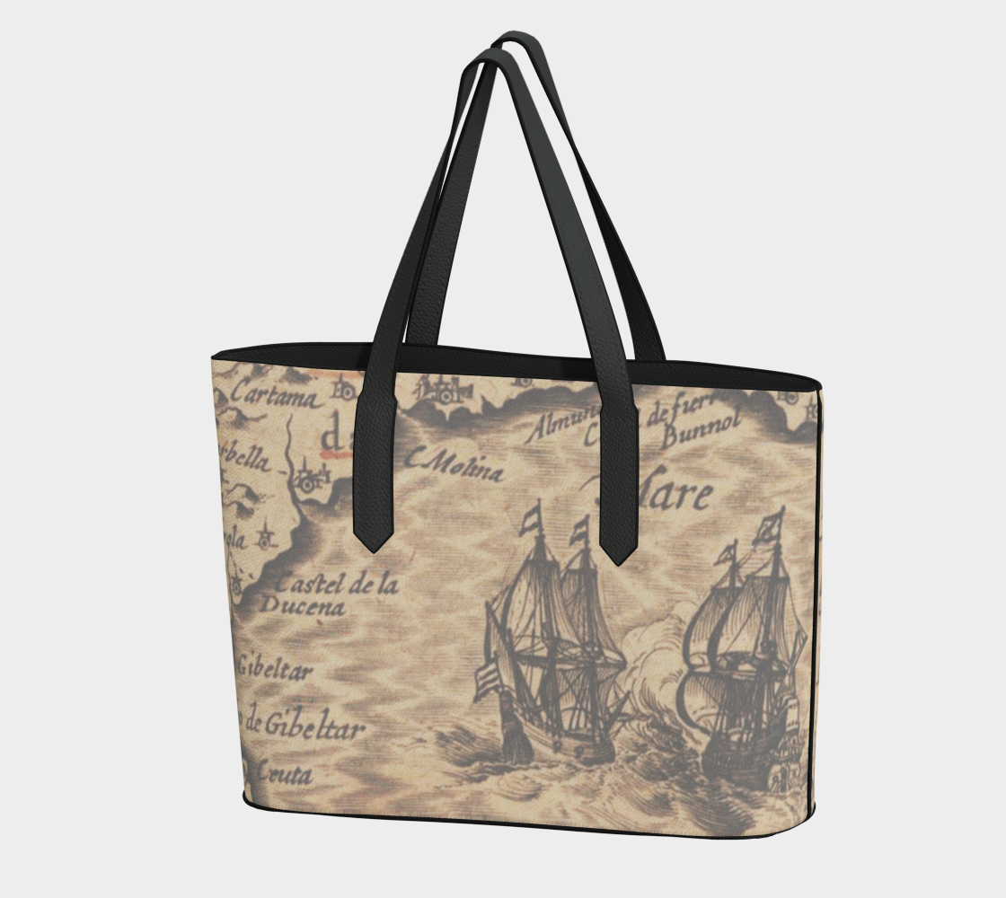 Old Map Design Vegan Leather Tote Bag