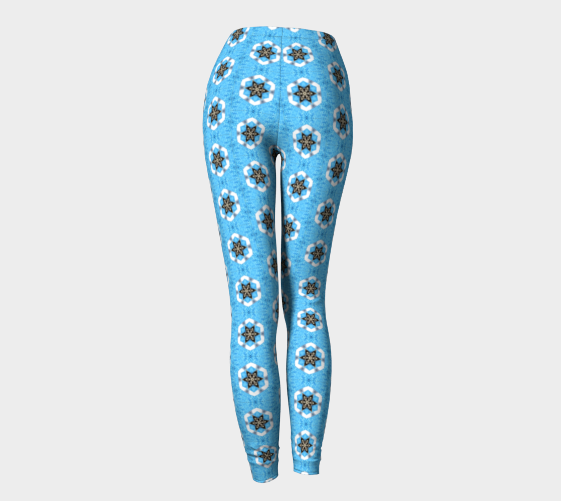 Baby Blue Floral Pattern Printed Long Yoga Leggings