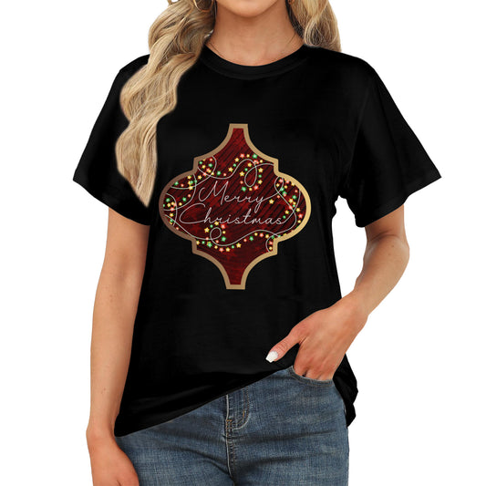 Merry Christmas Arabesque Tile Women's Black T-Shirt (Made in USA)