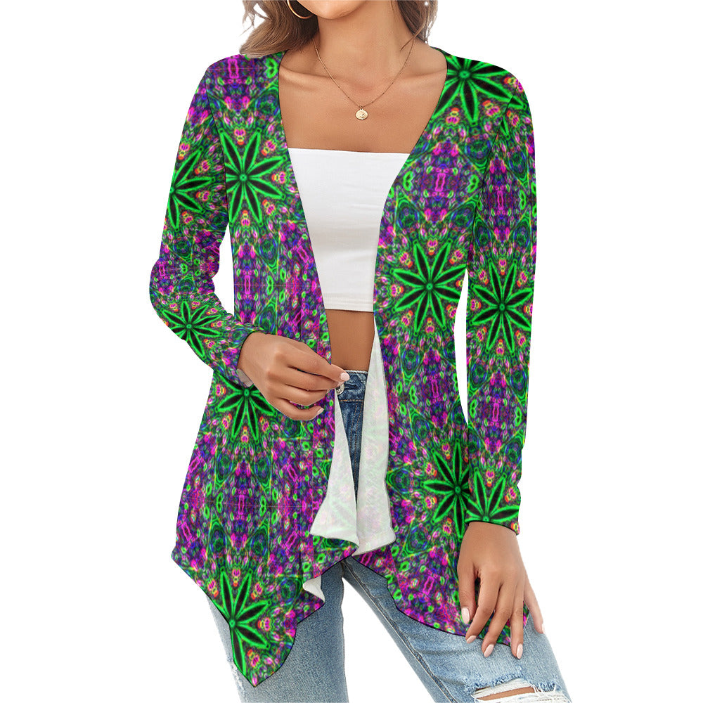 Women's Neon Green and Purple Knitted Cardigan