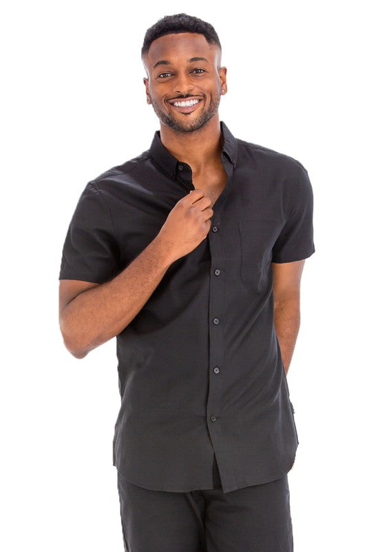 Weiv Camisas sólidas casuales de manga corta para hombre