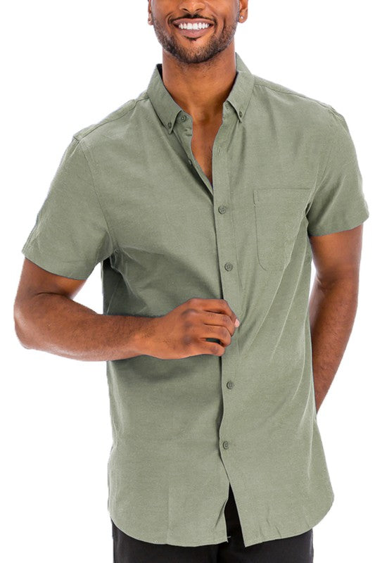 Weiv Camisas sólidas casuales de manga corta para hombre