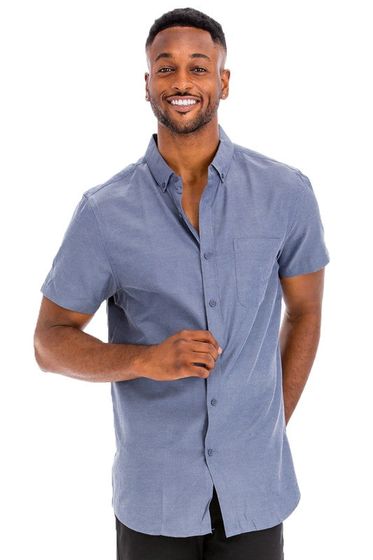 Weiv Camisas sólidas casuales de manga corta para hombre